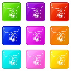 Bacterial cell icons of 9 color set isolated vector illustration