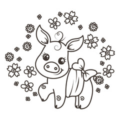 Cute cartoon baby pigs in love