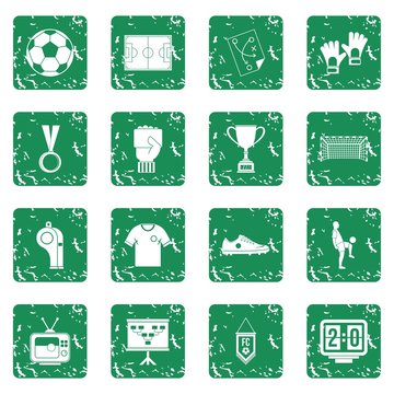 Soccer football icons set in grunge style green isolated vector illustration