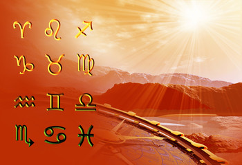 Twelve symbols of the zodiac. Space horoscope