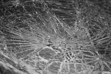 Black and white abstract background with broken glass auto