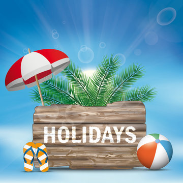 Sky Wooden Board Flip-Flops Sunshade Palm Holidays