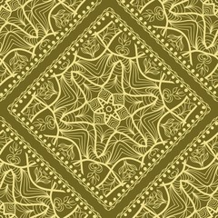 Seamless pattern with decorative mandala ornament. Hand drawn vector illustration. For fashion design