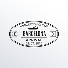 Barcelona passport stamp. Spain airport visa stamp or immigration sign. Custom control cachet. Vector illustration.
