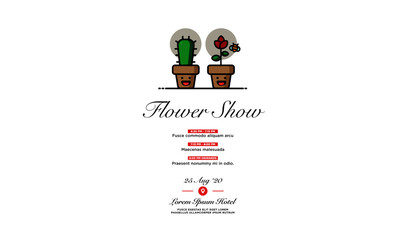 Flower Show Invitation Design with Smiling Plant Illustration