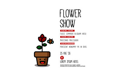Flower Show Invitation Design with Smiling Plant Illustration