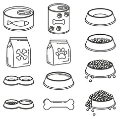 Line art black and white 12 pet food elements