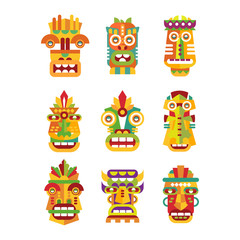 Ethnic mask set, tribal Indian or African colorful masks vector Illustrations on a white background