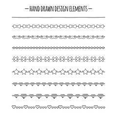 Obraz premium Hipster Brushes. Border. Hand Drawn Line Border Set. Design Element. Geometric Fashion Pattern for Design. Trendy Doodle Style.