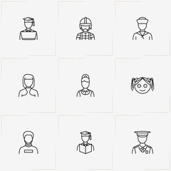 People line icon set with woman, sailor and prisoner