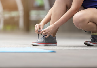 Women are preparing fitness equipment Healthy Fitness Concept.This image is soft focus.