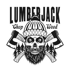 Lumberjack bearded skull emblem with crossed axes