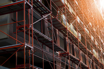 Building Construction With Scaffolding. Works at height