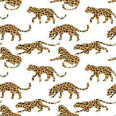 Seamless exotic pattern with abstract silhouettes of animals.
