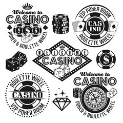 Gambling and casino vector black emblems, elements