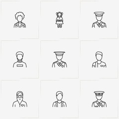 People line icon set with policeman , man with beard and prisoner
