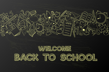 School poster with typography and funny doodles. Vector.