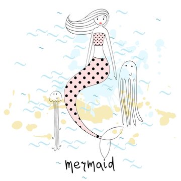 Vector hand drawn illustration of a mermaid