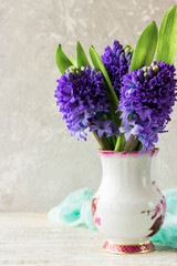 Bouquet of hyacinths on a light background