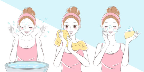 cartoon woman wash face