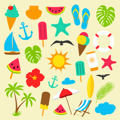 Vintage summer icons - big colourful collection. Vector.