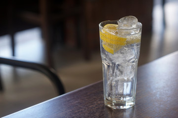 A glass of water with ice cubes
