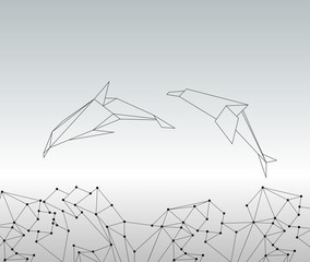 illustration of paper dolphins in a jump.