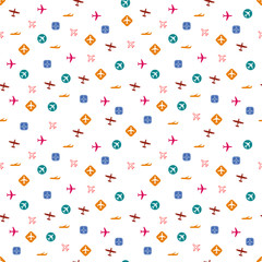Plane pattern. Seamless airplane background with different types of planes. Vector illustration.