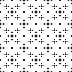 Seamless polka dot pattern, black dots with fish eye effect on white background, great simple and effective swatch, endless texture