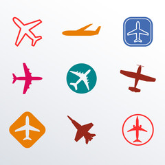 Obraz premium Plane icon set. Airplane silhouettes isolated on white background. Vector illustration.