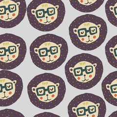 Seamless pattern with lion heads. Safari animal. Childish illustration for textile,paper,fabric,wrapper.