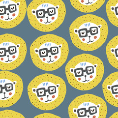 Seamless pattern with lion heads. Safari animal. Childish illustration for textile,paper,fabric,wrapper