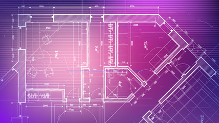 vector architectural plan - abstract architectural blueprint of a modern residential building / technology, industry, business concept illustration: real estate, building, construction & architecture