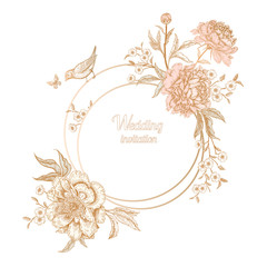 Vintage-Grußkarte mit Vögeln und Blumen. © marinavorona