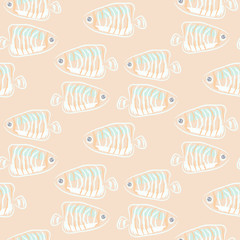 Fish beige soft pastels aquatic seamless pattern.