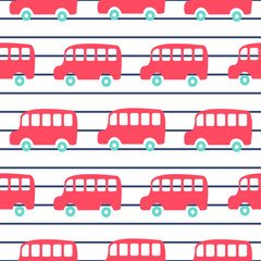 Cute London city buses seamless pattern wallpaper.