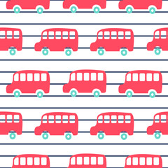 Cute London city buses seamless pattern wallpaper.