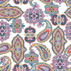 Seamless paisley pattern. Colorful floral ornament. Oriental design for fabric, prints, wrapping paper, card, invitation, wallpaper. Vector illustration