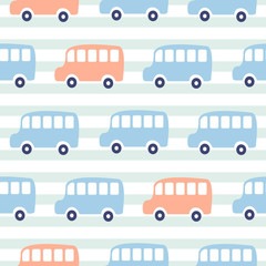 Cute buses seamless pattern wallpaper.