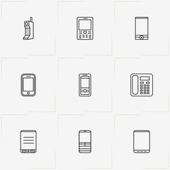 Phone line icon set with telephone , radio phone  and smart phone