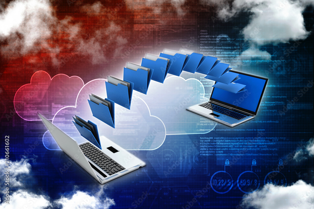 Poster 3d rendering folder connected to computer network