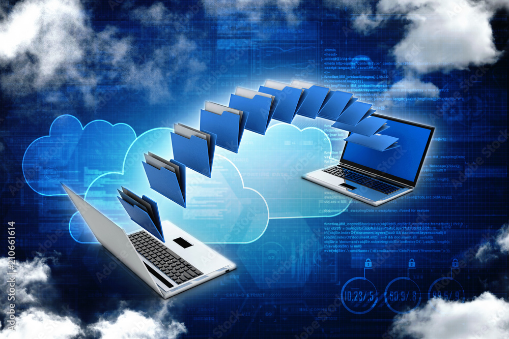 Poster 3d rendering folder connected to computer network