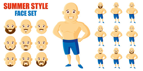Summer Style Man Face Set Cartoon character