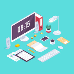 Isometric concept workplace.