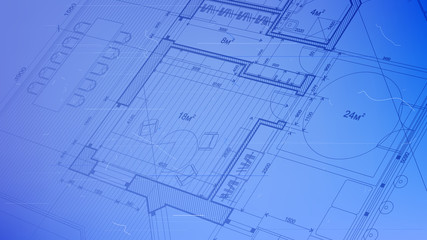 vector architectural plan - abstract architectural blueprint of a modern residential building / technology, industry, business concept illustration: real estate, building, construction & architecture