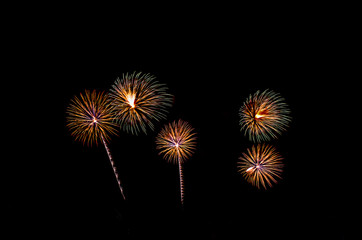 Amazing beautiful colorful fireworks light display on celebration up the sky night.