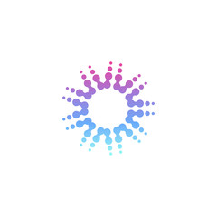 Circle modern vector logo template. Halftone dotted icon. Sun rays sign. New technology abstract smart button. AI equipment logotype.