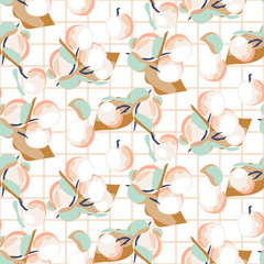 Peach fruit seamless pastel light vector pattern.