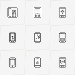 Phone line icon set with mobile shopping , smart phone and mobile phone
