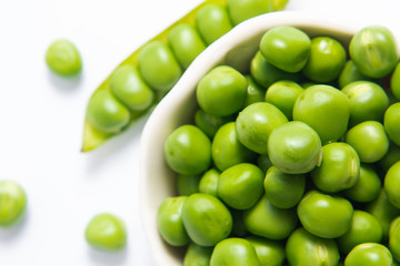 Healthy Food concept Organic green pea on white background with copy space